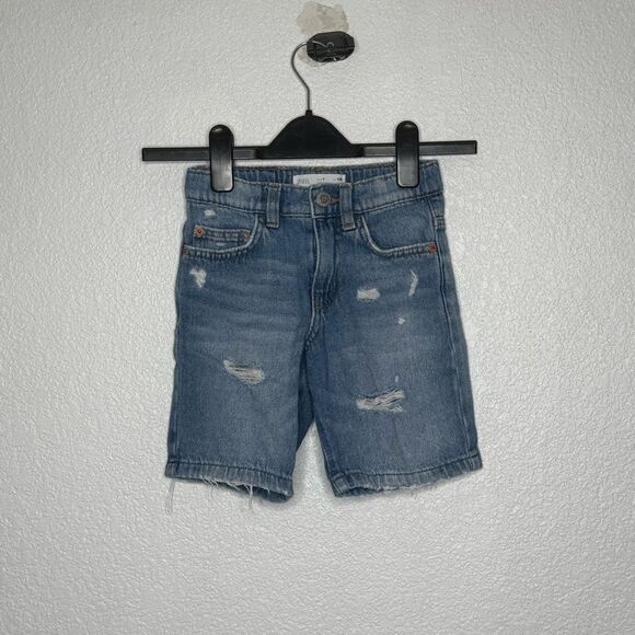 Zara Boys Blue Distressed Denim Shorts Size 7 - Picture 1 of 4